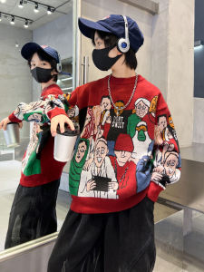 เสื้อสเวตเตอร์ถักหนาสำหรับเด็กชาย ฤดูใบไม้ร่วง/ฤดูหนาว เสื้อสเวตเตอร์ถักคอตตอนสีแดง แขนยาว ปกติ ปกติ เสื้อผ้าเด็กชาย