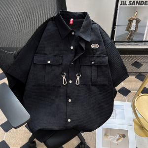 American Retro Short Sleeve Shirt Mens Loose Casual Workwear Jacket Summer Fashion Brand Design Youth Popular Pure Color