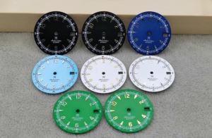 High Quality 28.5mm White Black Blue Green Date NH35 Matte Watch Dial Green Luminous For SKX Mod For NH35 NH36 4R 7S Movement