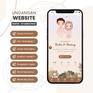 Undangan Digital Pernikahan Website Premium Tema Rustic 01 Tanpa Foto
