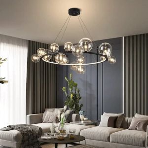 Modern Ceiling Chandelier 110CM LED Sphere Chandelier 17Lights Hanging Tricolor Chandelier Bubble Chandelier Dining Room Lighting Fixture for Kitchen Island Dining Table