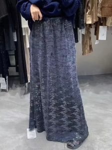 XITAO Sequin Patchwork Elastic Waist Skirt Solid Color Ankle-Length Loose All Match Casual   Skirts 2024 Autumn   GJ1084