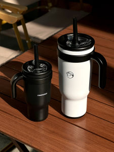 Finerworld Large Capacity Insulated Water Bottle Straw Cup Women High Aesthetic Value Ice Dominating Cold Proof Stainless Steel Cup