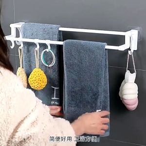 HaloDay ราว ราวแขวนผ้า ราวแขวนผ้าเช็ดมือ มีตะขอ แบบติดผนัง ไม่ต้องเจาะผนัง มีกาวแถมติดให้ฟรี