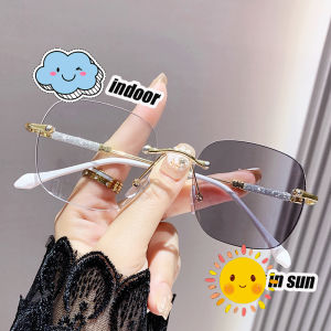 Rimless Photochromic Sunglasses for Women Vintage Square Lens Sun Glasses UV400 Protection Eyeglasses Oversize Eyewear