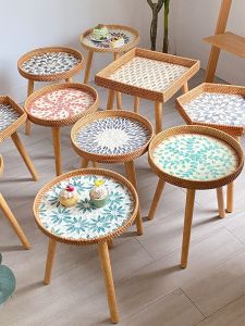Nordic Style Handmade Wicker Shell Window Seat Coffee Table Square Sofa Small Side Table European Style Tatami Small round Table Picnic Table