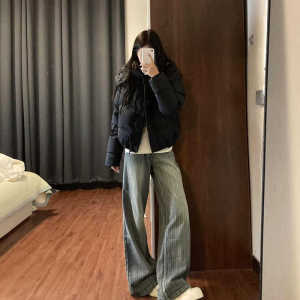 High Waist Wide Leg Straight Washed Vintage Denim Jeans Womens Spring Autumn Slimming Floor-Length Trousers