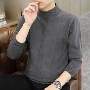 HENGYUANXIANG | Mens Thickened Half-High Collar Knitted Sweater Inner Wear Base Shirt Fashionable City Style Winter Long Sleeve Loose Fit