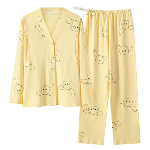 miiow | Pure Cotton Womens Sleepwear Long Sleeve Pants Set Home Clothes Suitable For Outdoor Wear Spring Summer New Arrival