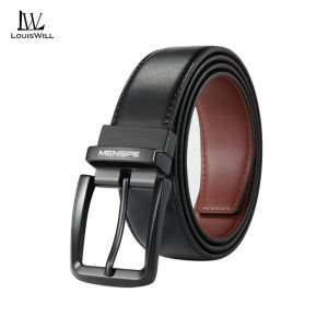 LouisWill Men’s Belt Leather Belt Business Two Color Free Switching Rotatable Button Adjustable Belt Length Belts Twill Belt For Men Fashion Design Alloy Buckle Corrosion Resistance