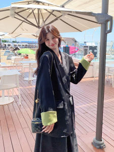 Black Embroidered New Chinese Style Suit Set Womens Spring Autumn Design Half Skirt One Whole Set Fashionable Polyester Fiber