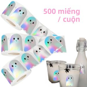 Bộ 500 Halloween Laser Dán Cuộn Chống Thấm Nước Tự Dính Boo Ma Tường Cho Bao Da Tạp Chí Dự Tiệc Cung Cấp Trang Trí