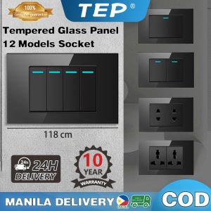 TEP Wall Switch for Light Socket / Power Socket Panel Concealed Installation Type 118 with Light 13A 250V Tempered Glass Panel 1/2/3/4 Gang Light Switch