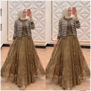 Maxi dress import rajut mix plisket