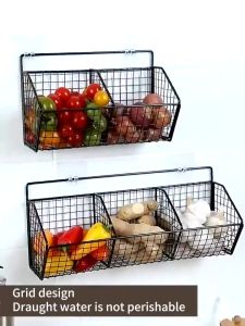 Kitchen Condiments Organizer Rack Wall Hanging Seasoning Storage Onion Fruit Basket Vegetable Shelf