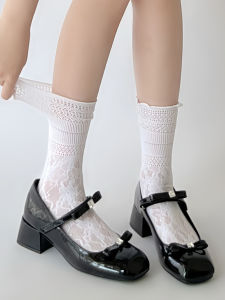 White Lace Mid-Calf Socks Womens Summer Thin Mary Jane JK Lolita Ruffle Edge Long Socks Bulk Purchase Breathable Nylon