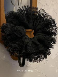 Elegant Black Ogees Hair Ties Womens High Elasticity Lace Hair Accessories Hair Bands  out Original Design Silk Shiny