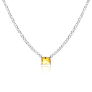 Luxury Tennis Chain Colored Yellow Pink Waterdrop Square Heart CZ Pendant Necklace Zircon Chocker Short Statement Collar Jewelry