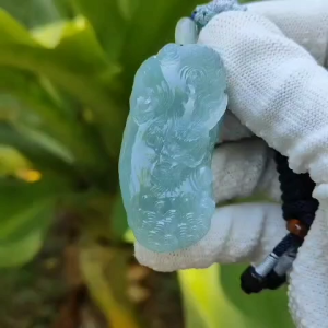 Natural Type A Jadeite Jewellery Pendant carved with dragon weighs at 30.06 grams 50.32 * 23.30 * 12.93 mm - with Gemstone report from NGI - Very Good Translucency with faint greenish blue (pendant140)