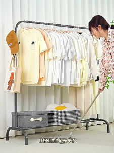 Floor-Standing Clothes Rack Bedroom Hanger Rack Stand Heavy Duty Single Rod Clothes Hanger With Hook