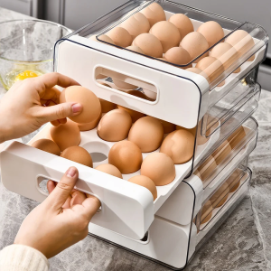 Refrigerator Egg Organizer Storage Box Drawer Style Egg Rack Double-Layer Egg Shelf Preservation Box 32 Compartments