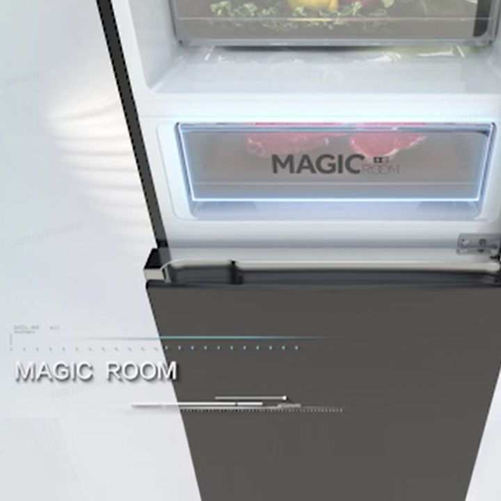 AQUA Kulkas 2 Pintu 324 L Bottom Freezer [Black] - Magic Room - Precise Multi flow - Tempered Glass Tray - Digital Temp Control - Twin Inverter - Double Ice Maker - LED Light - Soft Freezer - AQR-350RBG(BK)