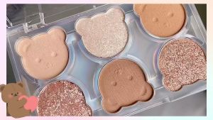 6-Color Cute Bear Eyeshadow Palette Nude Purple Glitter Pearly Eye Shadow Matte Long Lasting Korean Eye Makeup Palette Cosmetics