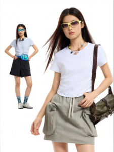 Casual Simple Versatile Waist-Shaping Solid Slim Short Sleeve T-Shirt for Women