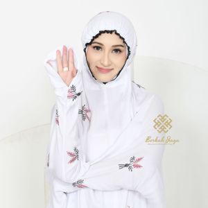 Mukena Terusan Bordir Daun Bunga Rayon Timbul Lajuran Dewasa