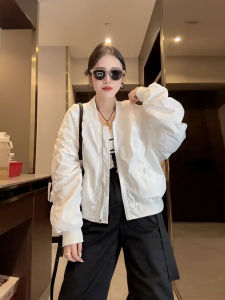 Early Autumn Short Baseball Jacket Womens Thin Spring Autumn Stand Collar Coat Breathable Polyester Fiber Long Sleeve Zipper