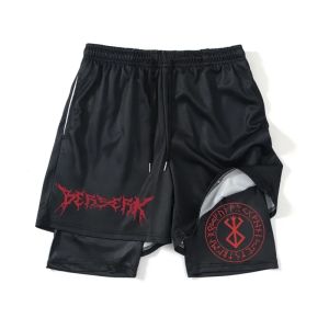 Pants Gym Man Summer Anime Mens Fitness Shorts Quick-drying Fake Two-piece Workout with Pocket Jogging Double Layer Sweatpants