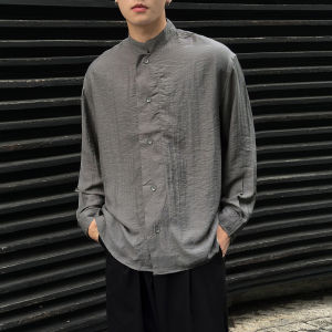 New Chinese Style Linen Fancy Stand Collar Shirt Mens Long Sleeves Spring and Summer Casual Loose Shirt Coat Tide