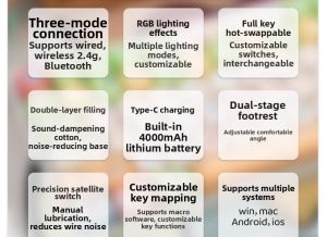 TUMAO | Customizable Image 3-Mode Wireless Bluetooth Mechanical Keyboard for Esports 100 Keys