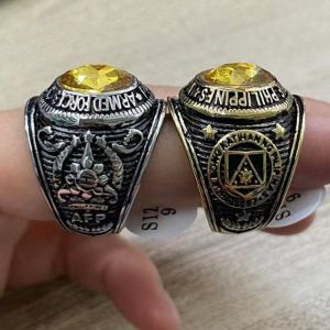 Stainless Steel Philippine Army Bull Ring for Men with Black Yellow Stone Size 7-14