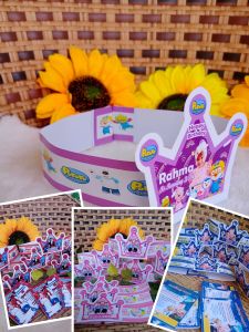 Topi ulang tahun anak isi 65 pcs+ desain foto (request desain via chat) Topi pesta/Topi ulang tahun custom/Topi ultah anak karakter Bahan premium glossy