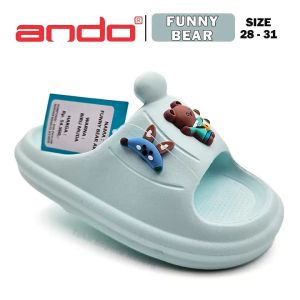 Sandal Slip On Anak Laki Laki – ANDO – FUNNY BEAR – Size 28-31 – Outdoor – Slop – Casual – Fashion Biru Muda