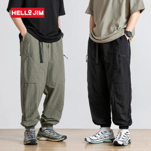 hello jim Outdoor seluar cargo Pants for Men Functional wind pleated seluar kargo lelaki 2023 New Belt design corset foot casual pants seluar panjang lelaki K2149