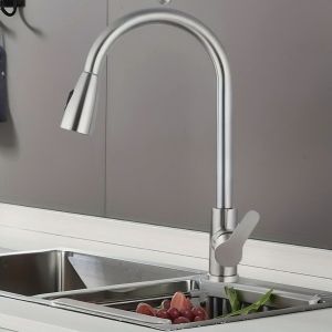 Stainless steel pull-down kitchen faucet single-hole installation ceramic valve core G1/2 Asian standard inlet.