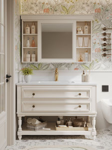 2025 New French Style Vintage Oak Bathroom Cabinet Combination Washbasin Stand Real Wood American Style Washing Table