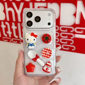 Cute Cartoon 3D Tomato Hello Kitty Phone Case For iPhone 17 16 15 14 13 12 11 Pro Max Plus Air Transparent Soft Shockproof Cover