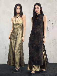 Embroidered Golden Retro Black Summer Dress