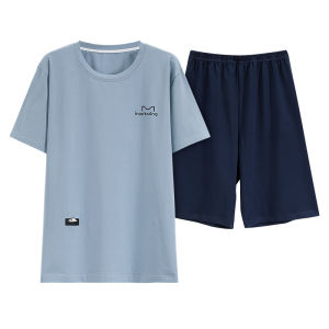 miiow | Mens Summer New Casual Lightweight Short Sleeve Long Pants Pure Cotton Pajamas Set Comfortable Skin-friendly Home Clothes