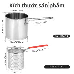 Nồi Chiên Sâu Lòng Bằng Thép Không Gỉ Có Giỏ Lọc Và Nhiệt Kế Chảo Chiên Thân Thiện Với Môi Trường Để Chiên Khoai Tây Cá Tôm Gà - Dung Tích 4-5L
