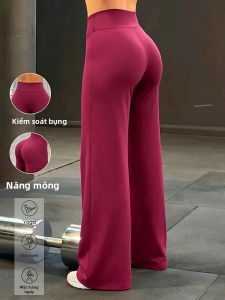 Quần Yoga Nữ Cạp Cao Ống Thẳng Chất Liệu Thun Co Giãn Thoải Mái Thời Trang Ống Rộng Dài Đến Mắt Cá Chân Chất Liệu Polyester Dệt Kim