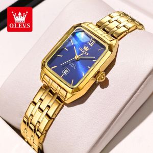 OLEVS | OLEVS 5616 Đồng Hồ Thạch Anh Sang Trọng Dành Cho Nữ Mặt Vuông Màu Vàng Chống Nước Dây Đeo Bằng Thép Không Gỉ Sáng Bóng Thiết Kế Nguyên Bản Sang Trọng