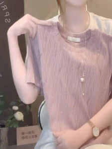 เสื้อยืดคอกลมแขนสั้นสีม่วง ทรงเข้ารูป ระบายอากาศได้ดี ระบายความชื้นได้ดี สำหรับผู้หญิงไซส์ใหญ่ ช่วงฤดูร้อน เสื้อผ้าทำงาน