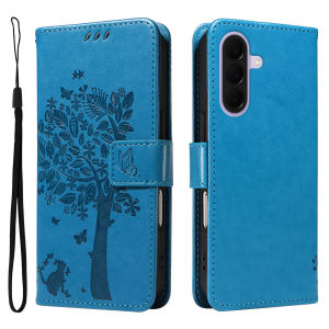 szhaiyu | Leather Wallet Flip Case for Samsung Galaxy A17 A27 A37 A57 A56 A36 A26 A16 A55 A35 A25 A15 A54 Cat Tree Embossed Design