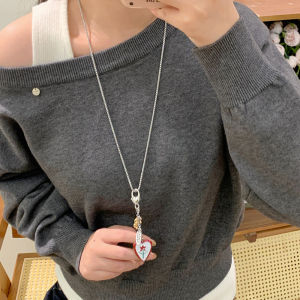 สร้อยคอจี้รูปหัวใจดอกไม้สไตล์เกาหลีหวานสำหรับผู้หญิง เครื่องประดับแฟชั่นฤดูใบไม้ร่วง/ฤดูหนาว โซ่เสื้อกันหนาวยาว เครื่องประดับโซ่เสื้อสเวตเตอร์