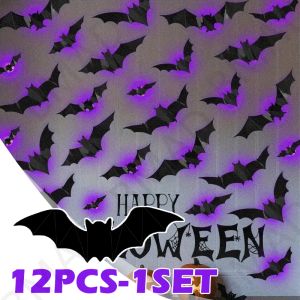 2025 Halloween 3D LED Bat/Spider Light Glow in Dark Night Light Sticker for Garden Backyard Party Decor