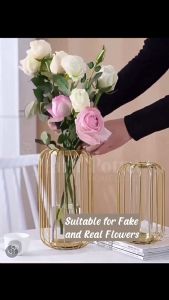 Metal Vase Gold Vase Flower Vase Artificial Flower Pasu Bunga Hiasan Ruang Tamu Vase Decoration Pasu Bunga Hiasan Meja